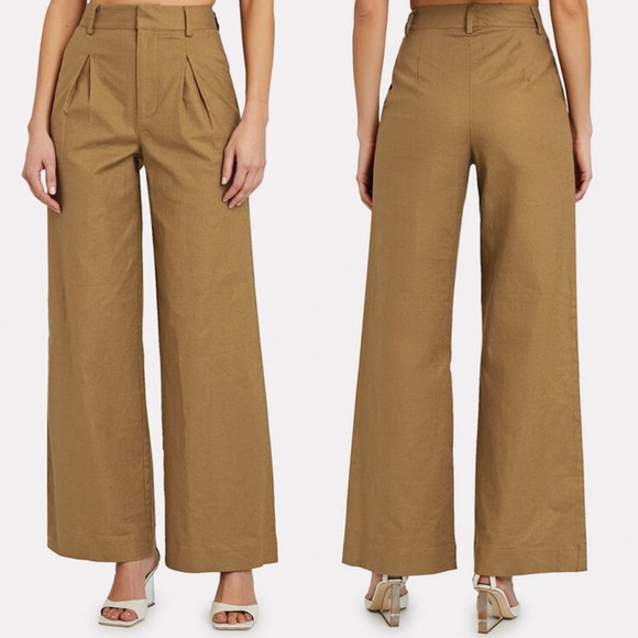 STAUD Bruco Linen Wide-Leg Pants in Caper